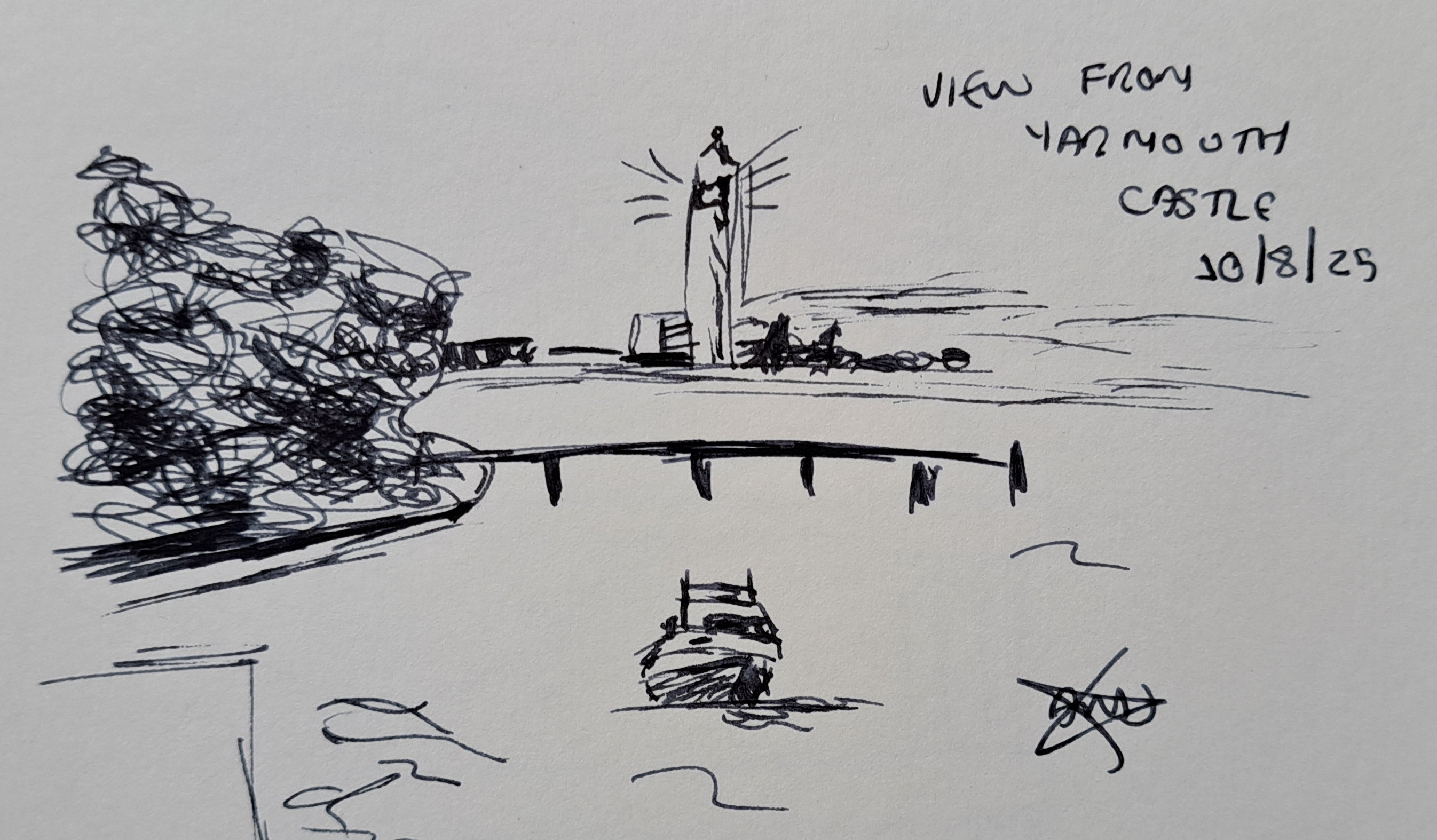 sketch titled 'view from yarmouth castle'